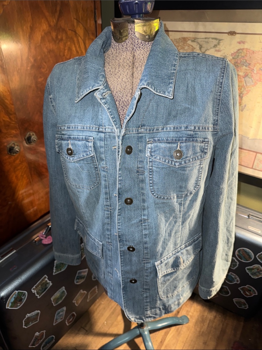 Style & Co. Blue Denim Utility Jacket Button-Down Multi-Pocket Size M